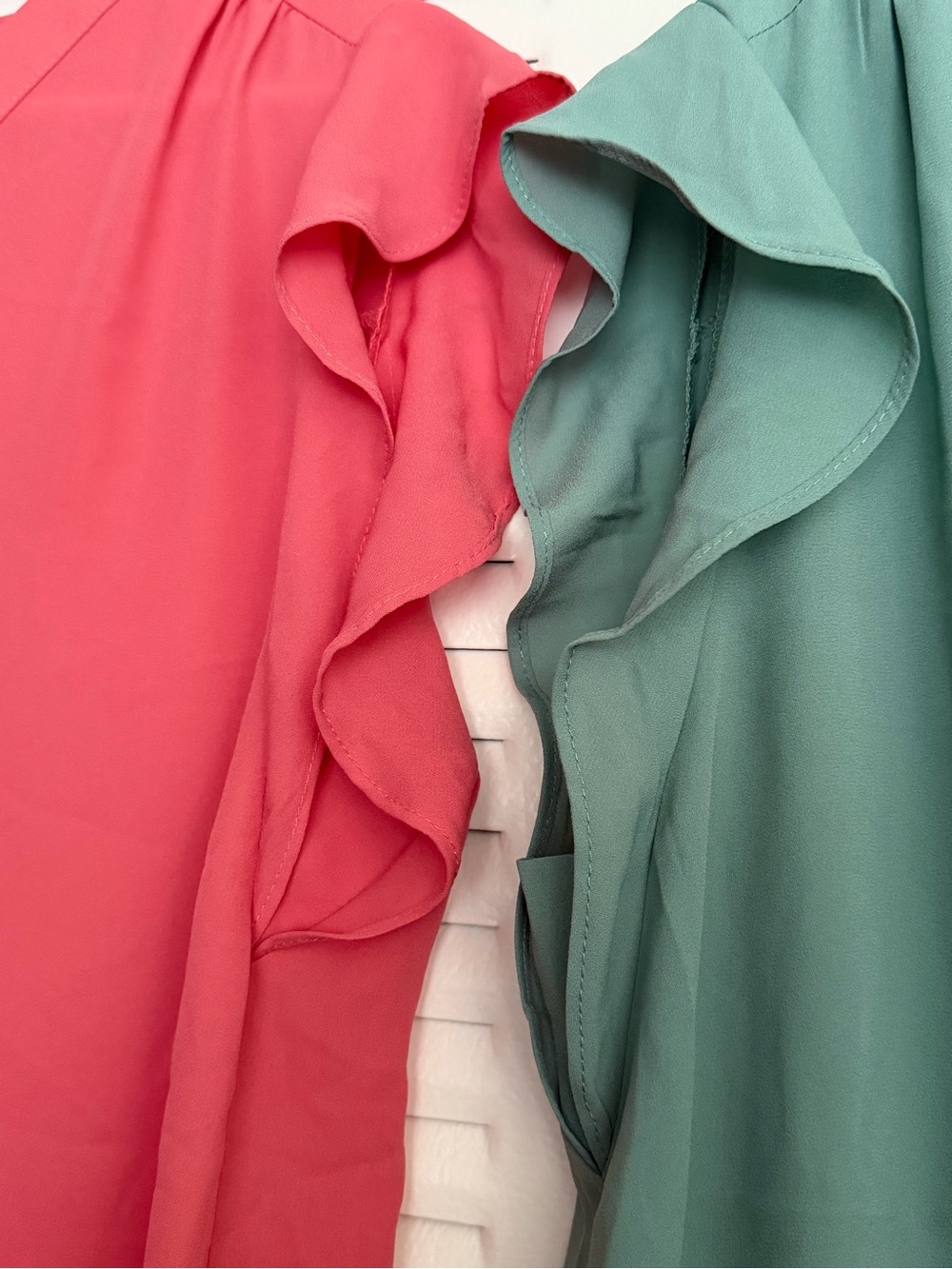 Set of 2-Chaus V-Neck Flutter Sleeve Blouse in Coral and Teal - Picture 7 of 9